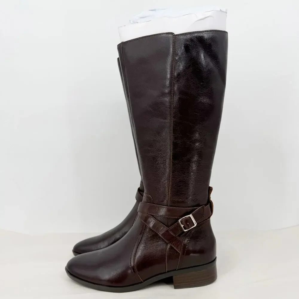Naturalizer Womens Rena Knee High Boot 10 Wide Wide Calf Brown Leather NIB